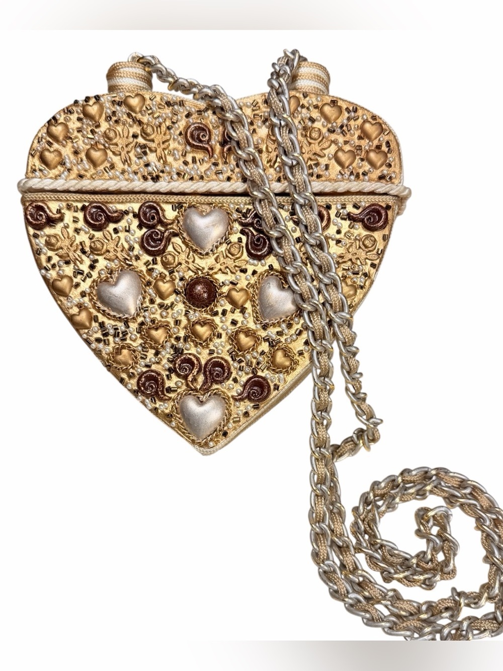 Mary Francis Bag Handmade Gold Heart Embellished Crossbody Collectible